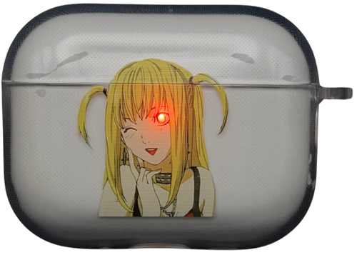 AirPods case with anime character design on a white background Misa Amane from death note