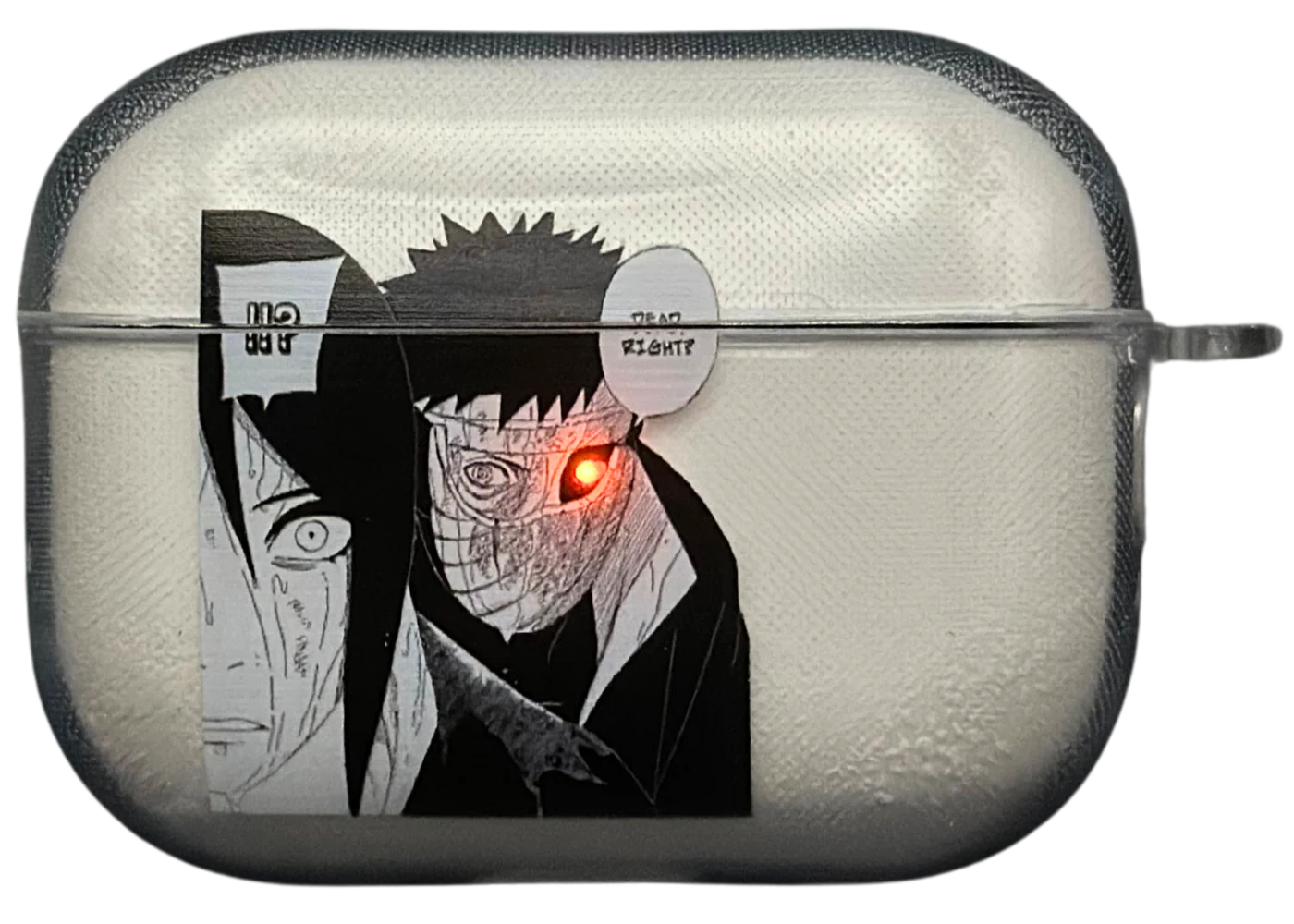 Anime-themed air pod case with character design on a white background. Obito Uchiha from naruto